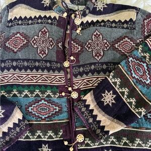 Vintage Flashback Couture  Aztec Knit Jacket - Purple, Teal, Cream